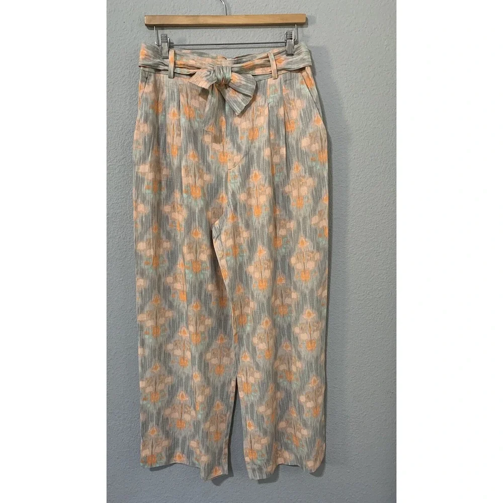 Zara New Flowy High Waist Wide Leg‎ Printed Pants with Self Belt Size L 8372/115